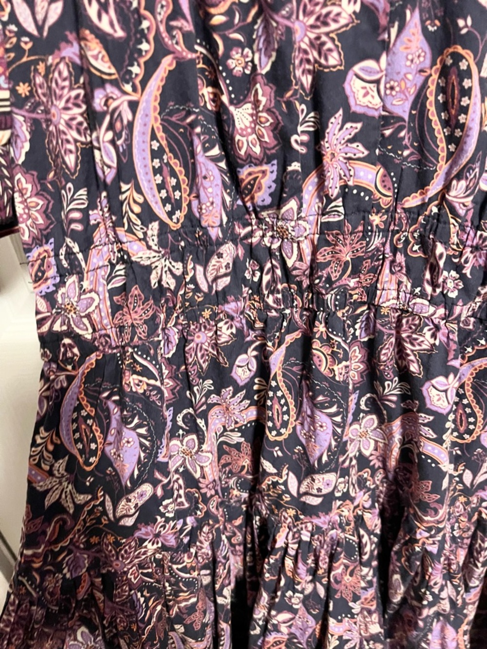 Current Air Rachel Paisley Floral Border Stripe Puff Sleeve Midi Dress cotton - Picture 5 of 8